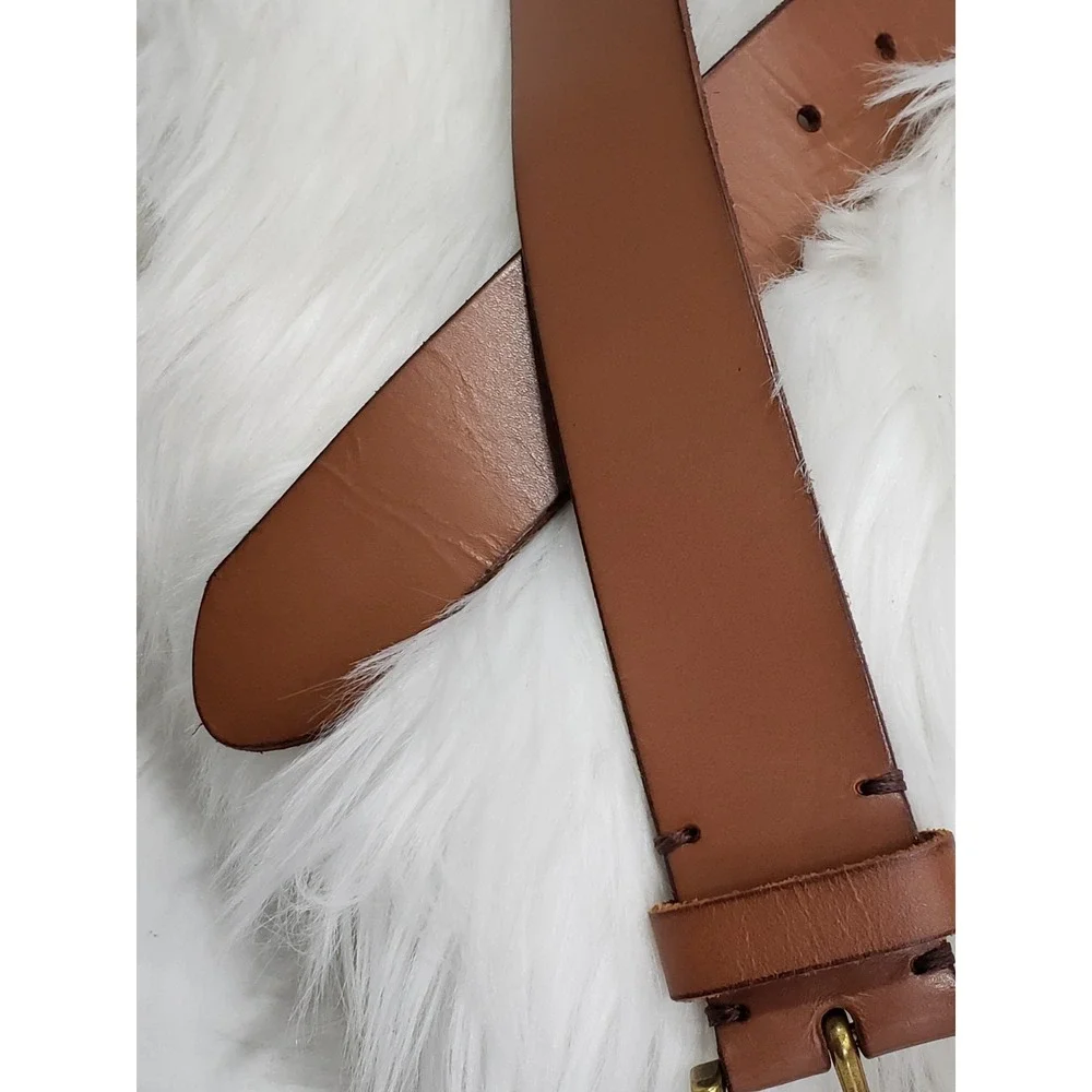 SMALL AMERICAN EAGLE Smooth Genuine Leather BROWN BELT Brass PREP MINIMALIST